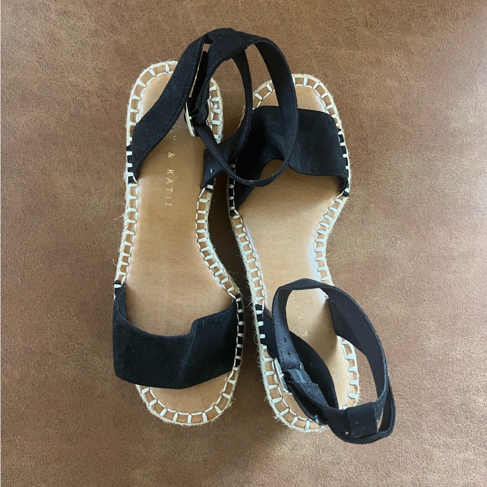 Kelly & Katie Black Espadrille Sandals with Strappy Design